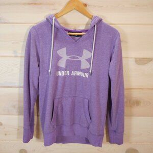 Under Armour Women's Small Hoodie Purple Logo Pullover Sweatshirt Pockets